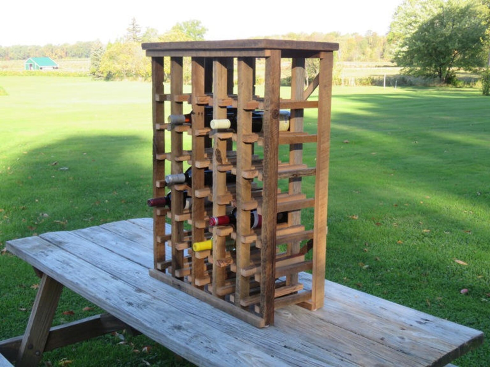 Free Standing Rustic Wooden Wine Rack Made of Etsy Australia