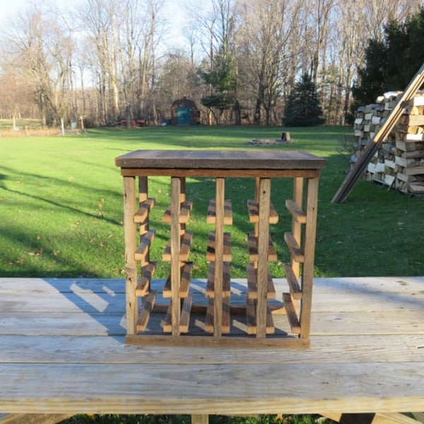 Free standing wine rack for under stairs, reclaimed barn wood wine bottle holder, 5th anniversary gift for couple, wine gifts for Mom, home