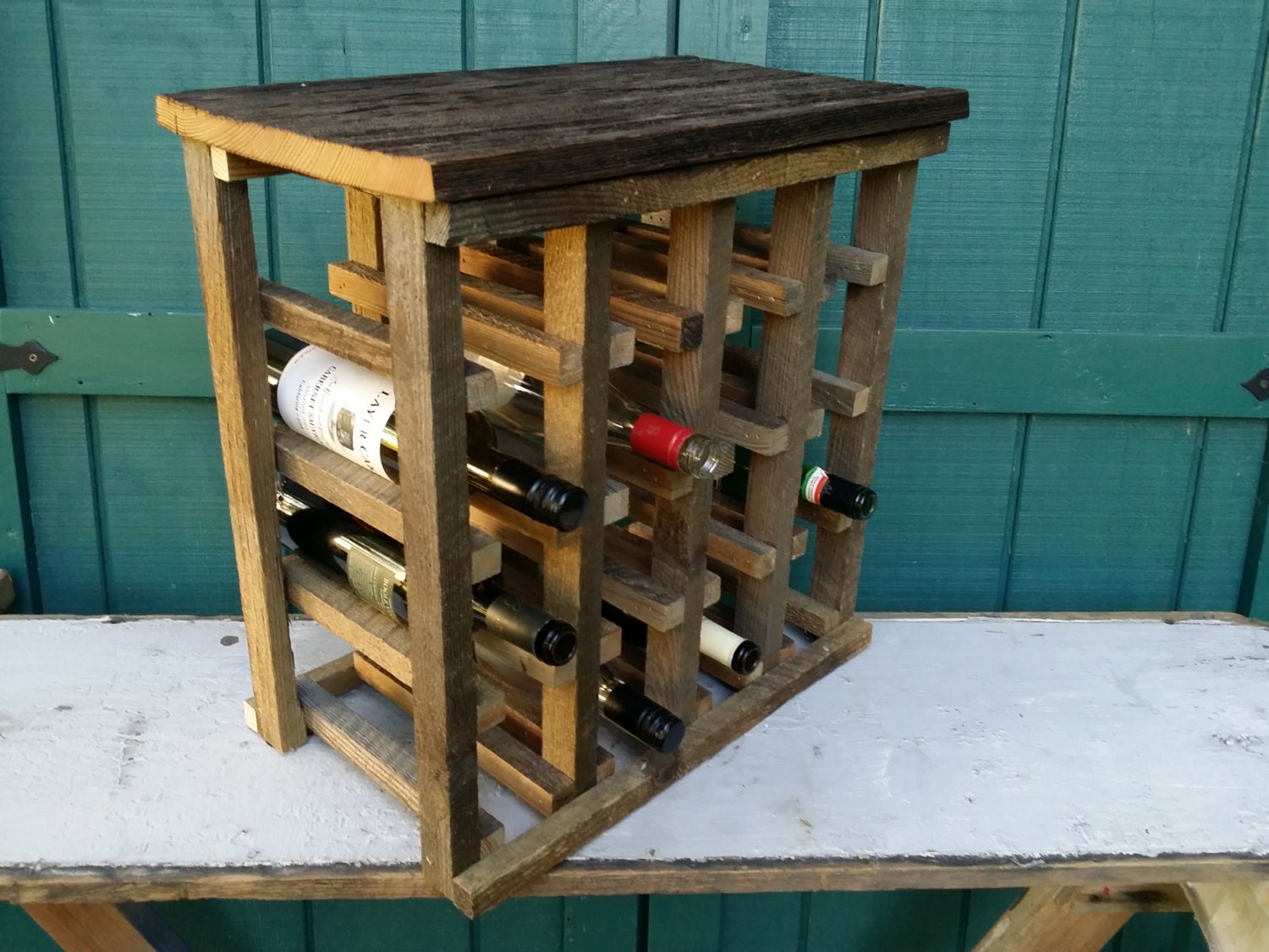 Free Standing Rustic Wine Rack Made With Rustic Barn Wood Etsy