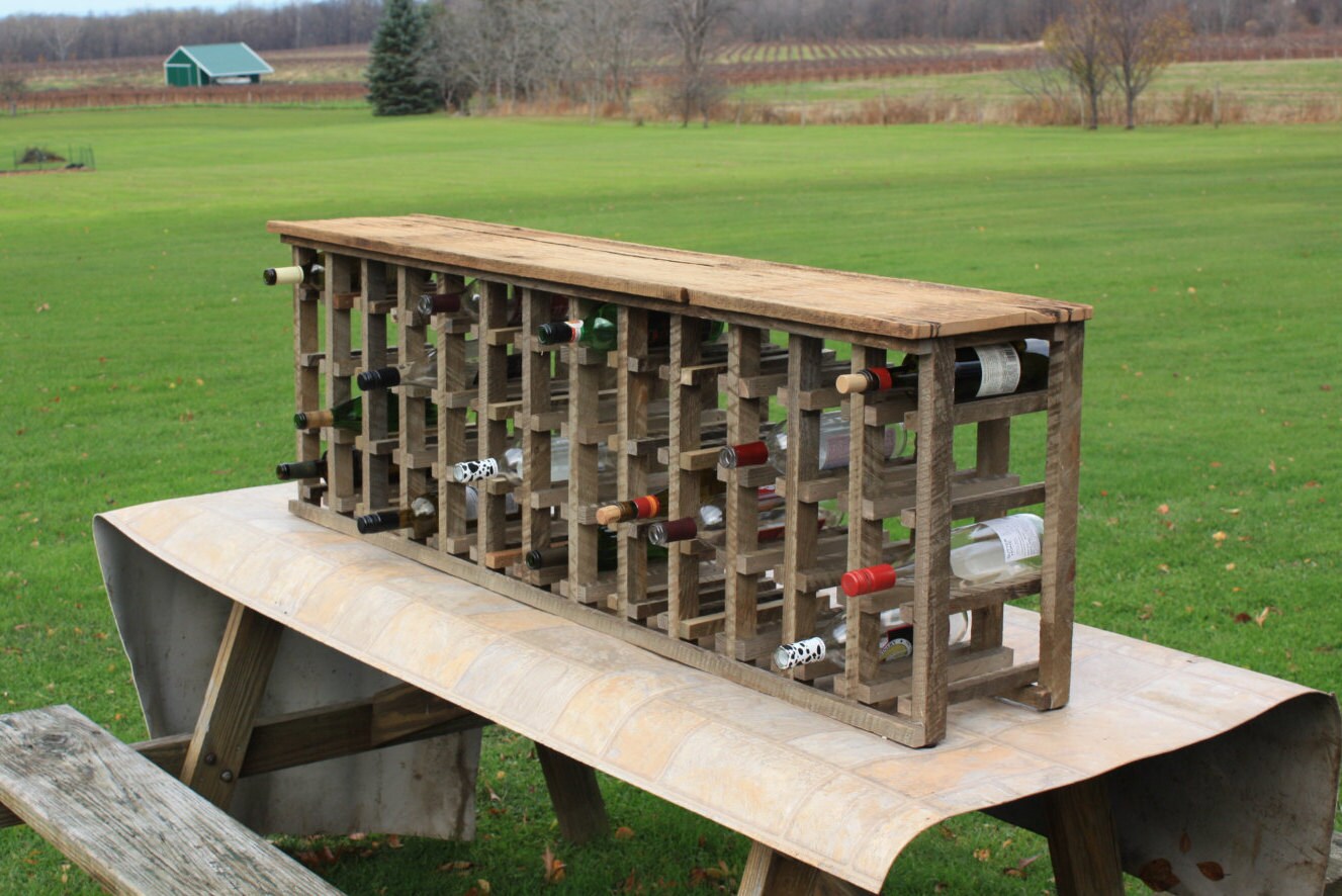 Rustic Wine Rack Made With Vintage Barn Wood Holds 48 Bottles Etsy