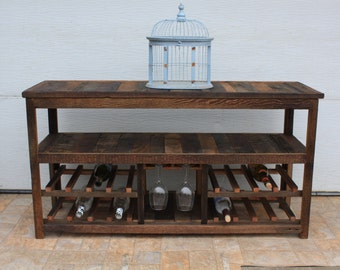 Mueble de TV rústico de madera de granero: mesa de sofá de 50" con botellero