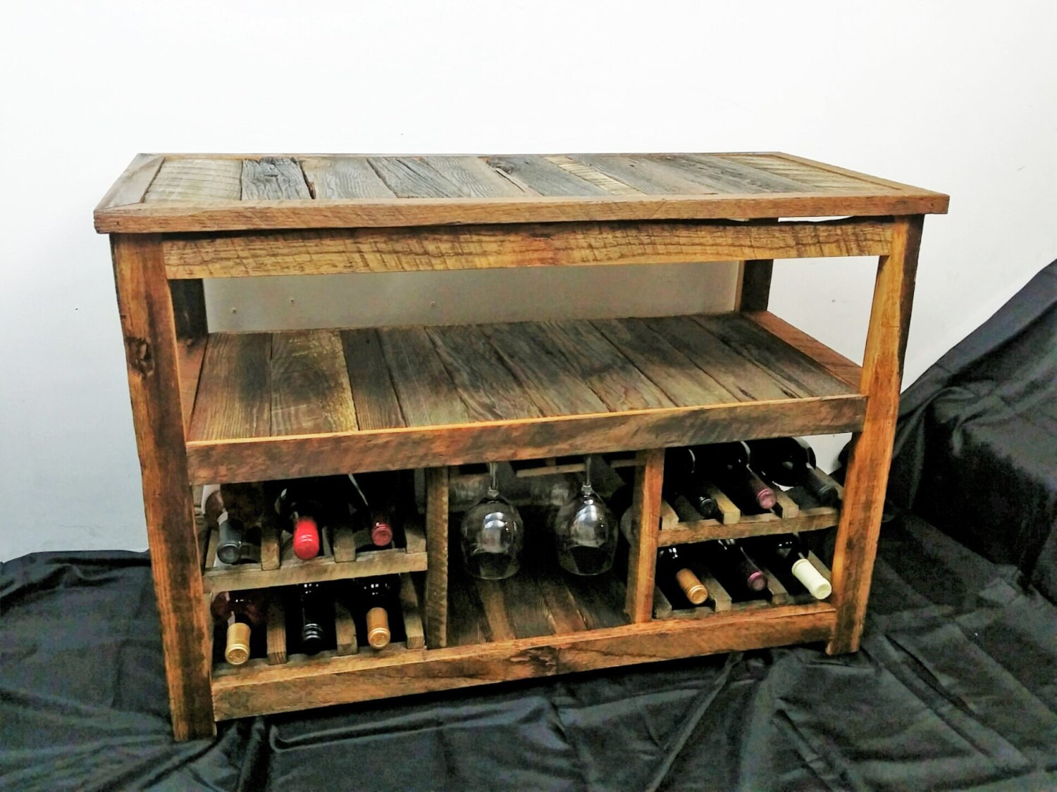Repurposed Wood Entertainment Center for TV 12 Bottle Wine Rack