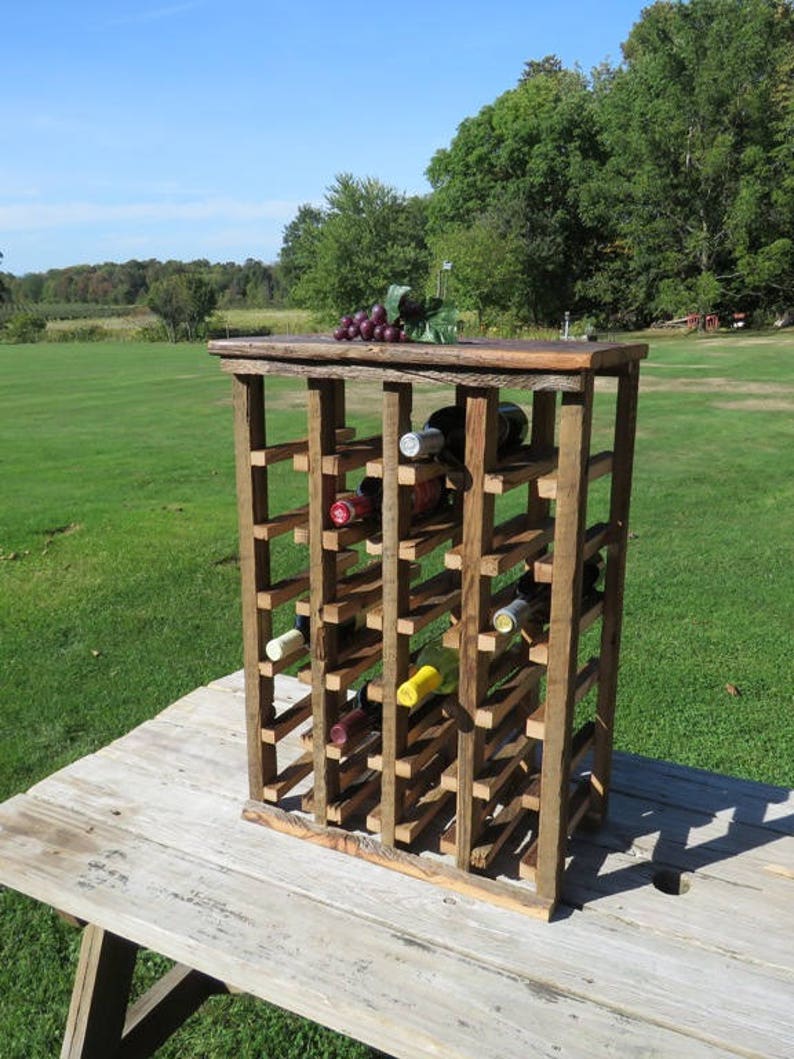 Wine Rack Free Standing Rustic Wood 24 Bottle Storage