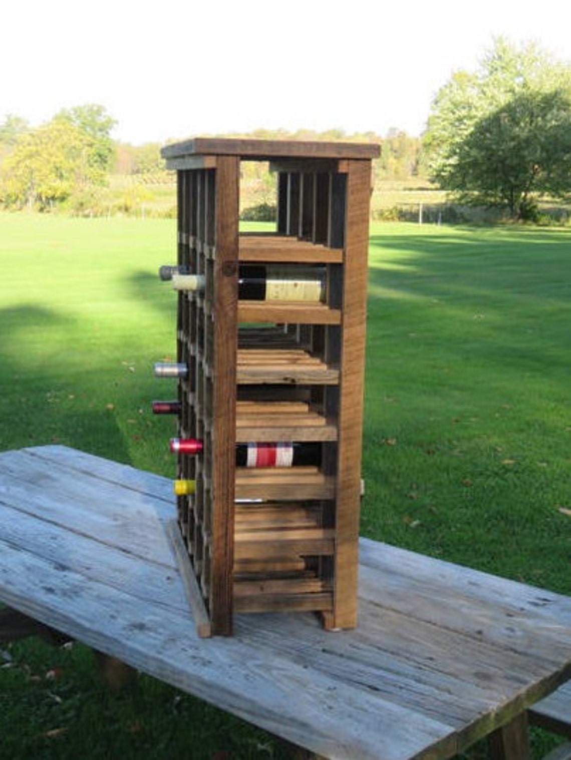 Free Standing Rustic Wooden Wine Rack Made of Etsy