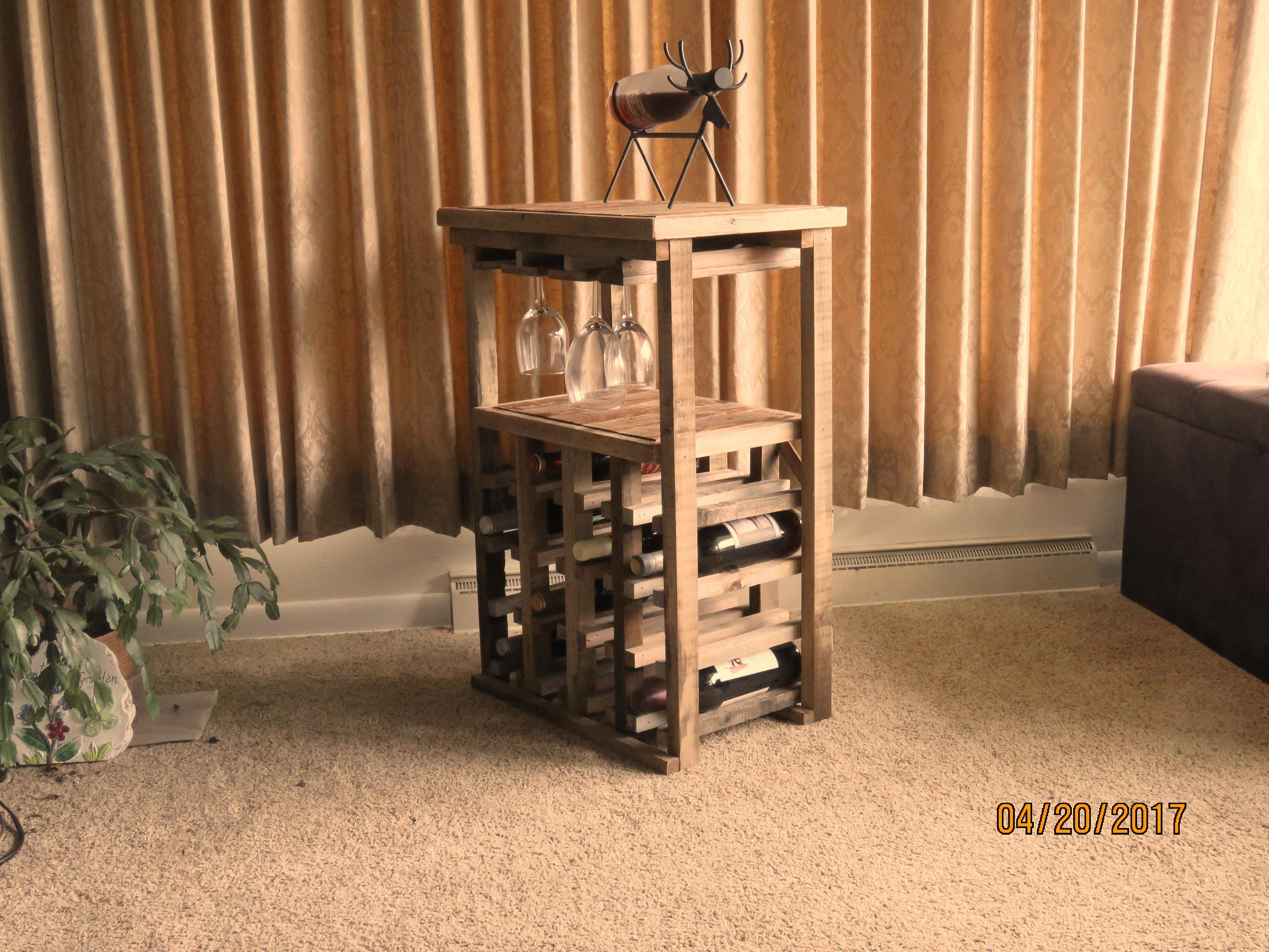 16 Bottle Rustic Wine Rack with 3 row glass rack Barnwood | Etsy