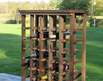 Free Standing Rustic Wooden Wine Rack Made of HistoricReclaimed Barn Wood - Handmade - Holds 35 bottles