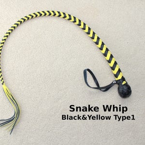 Snake Whip Premium Leather 40 inches. One Black&Yellow T1