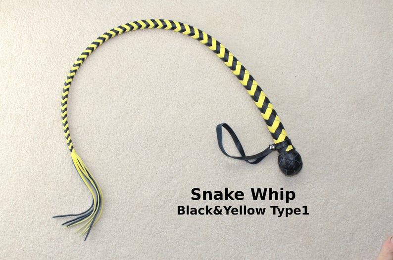 Snake Whip Premium Leather 40 inches. One Black&Yellow T1