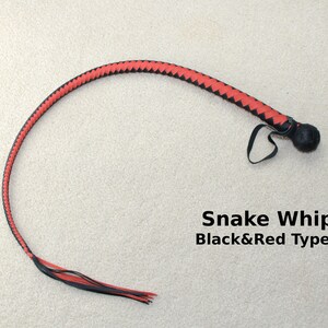 Snake Whip Premium Leather 40 inches. One Black&Red Type2