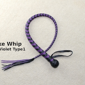 Snake Whip Premium Leather 40 inches. One Black&Violet T1