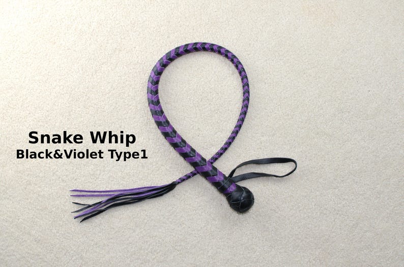 Snake Whip Premium Leather 40 inches. One Black&Violet T1