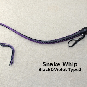 Snake Whip Premium Leather 40 inches. One Black&Violet T2