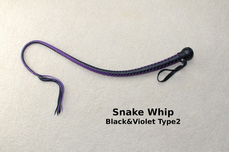 Snake Whip Premium Leather 40 inches. One Black&Violet T2