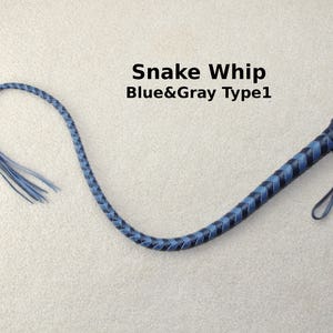 Snake Whip Premium Leather 40 inches. One Blue&Gray Type1