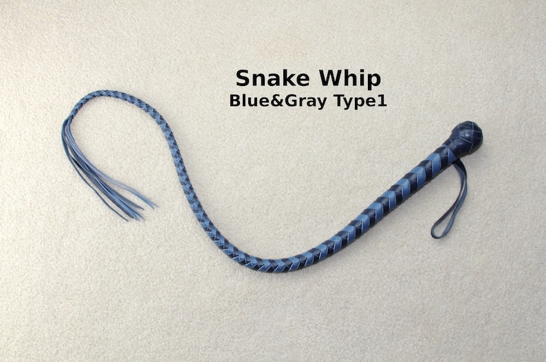 Snake Whip Premium Leather 40 inches. One Blue&Gray Type1