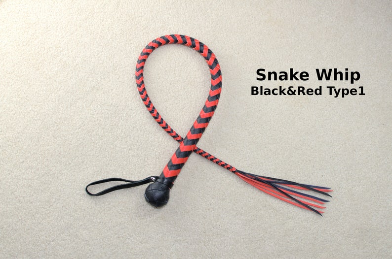 Snake Whip Premium Leather 40 inches. One Black&Red Type1