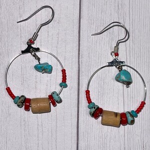 Handmade turquoise round dangle earrings