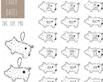 Cochons porte-bonheur découpés au laser SVG, DXF, PNG