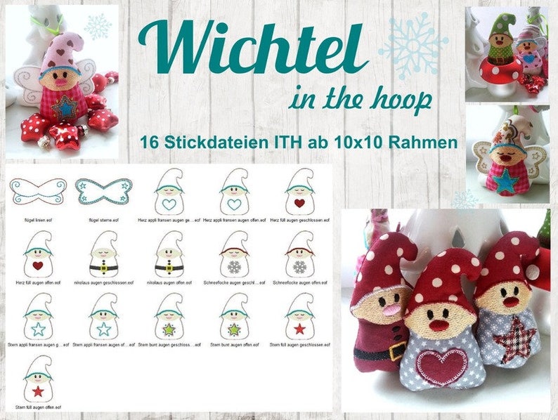 16 ITH Stickdateien Santas Wichtel 10x10 Bild 1