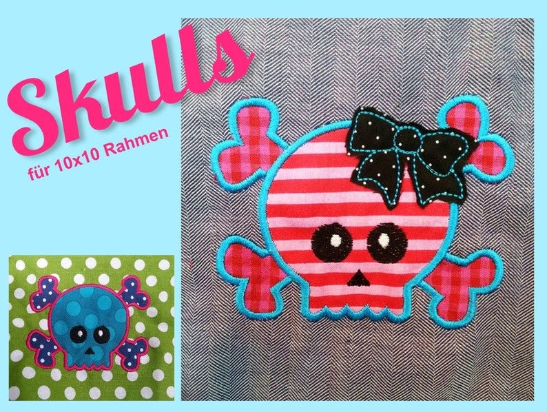 Skulls Stickdatei für 10x10 Rahmen Bild 1