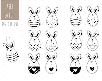 Étiquettes de lapin d’oeufs découpés au laser SVG, DXF, PNG