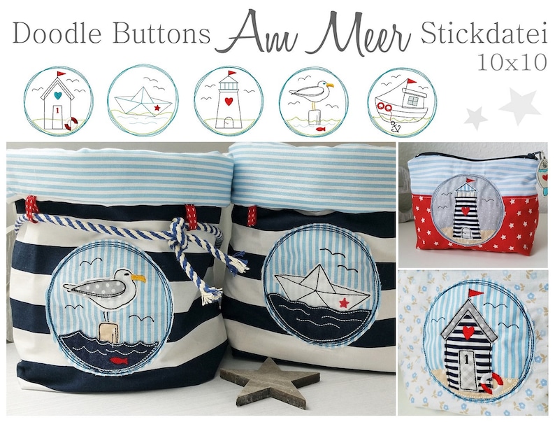 Doodle Buttons By the Sea 10x10 embroidery file image 1