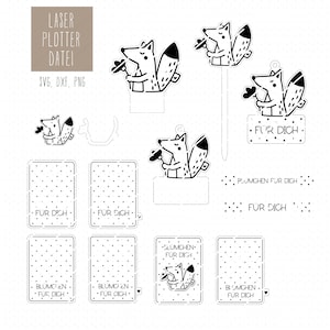 Fichier laser renard SVG, DXF, PNG, fleurs coupées au laser