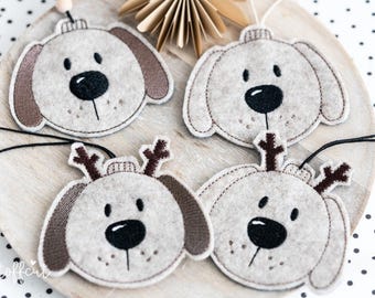 Archivo de bordado ITH Adorno navideño de perro 10x10 (4"x4")
