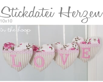 ITH Stickdatei Herzen LOVE 10x10