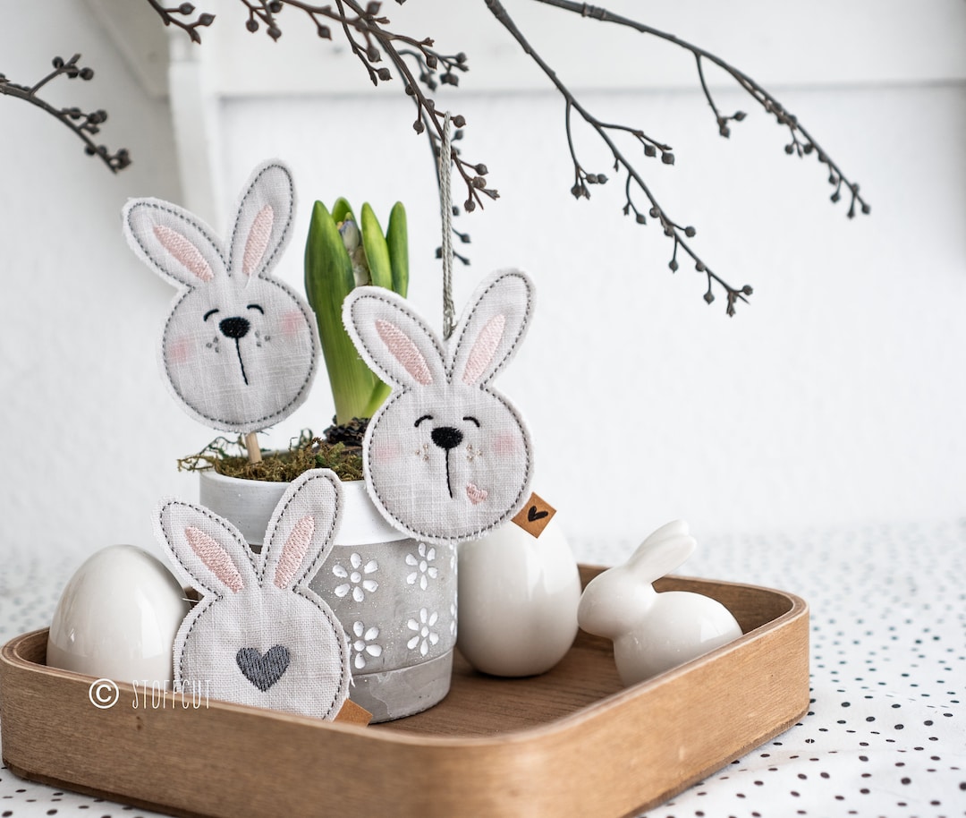 Embroidery File ITH Rabbit Pendant and Rabbit Flower Pin 10x10 - Etsy