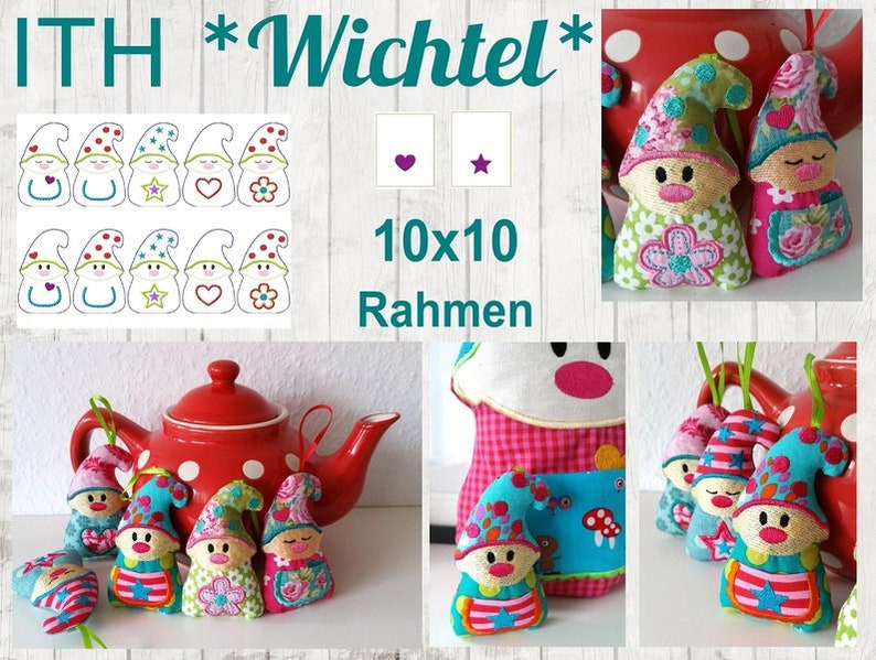 12 ITH Stickdateien Wichtel 10x10 Rahmen Bild 3