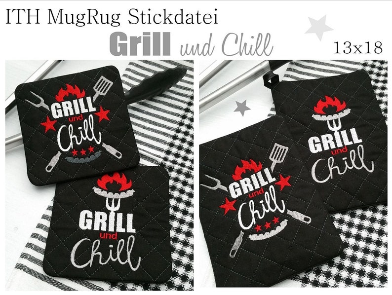 Embroidery file ITH MugRug Grill and Chill 13x18 image 1