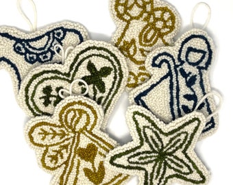 Rug hooking nativity ornament patterns, punch needle creche ornaments pdf patterns