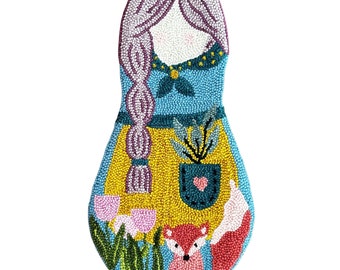 Rug hooking pattern, Woodland Matryoshka punch needle rug pattern, 14.6"x29", pdf pattern