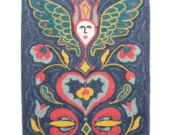 Folk Angel Rug hooking pattern, folk art punch needle pattern, 24" x 36"  Pennsylvania Dutch inspired pdf pattern