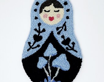 Punch needle pattern, Sylva the Woodland Matryoshka Doll, rug hooking pattern, 8.75" x 14.5" folk doll pdf pattern