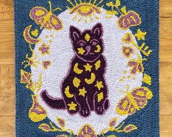 Rug hooking cat pattern, punch needle pattern, Mystic Kitty, 18"x22" pdf pattern