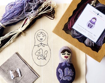 Matryoshka doll punch needle kit - “Lizbeth”, diy matryoshka doll craft kit