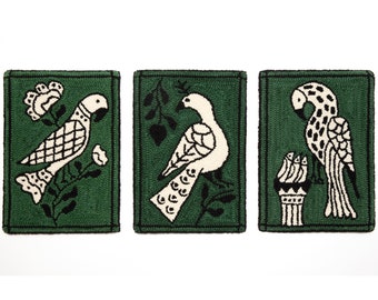 Bird Fraktur rug hooking patterns, three punch needle patterns, Parrot, Peacock, Pelican pattern triptych, 11.5"x16.5" digital pdf patterns