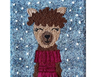 Punch needle rug hooking pattern, Wintery Alpaca digital pattern, 14”x18”