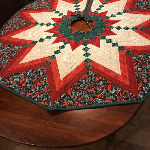Large Quilted Log Cabin Christmas Tree Skirt Etsy