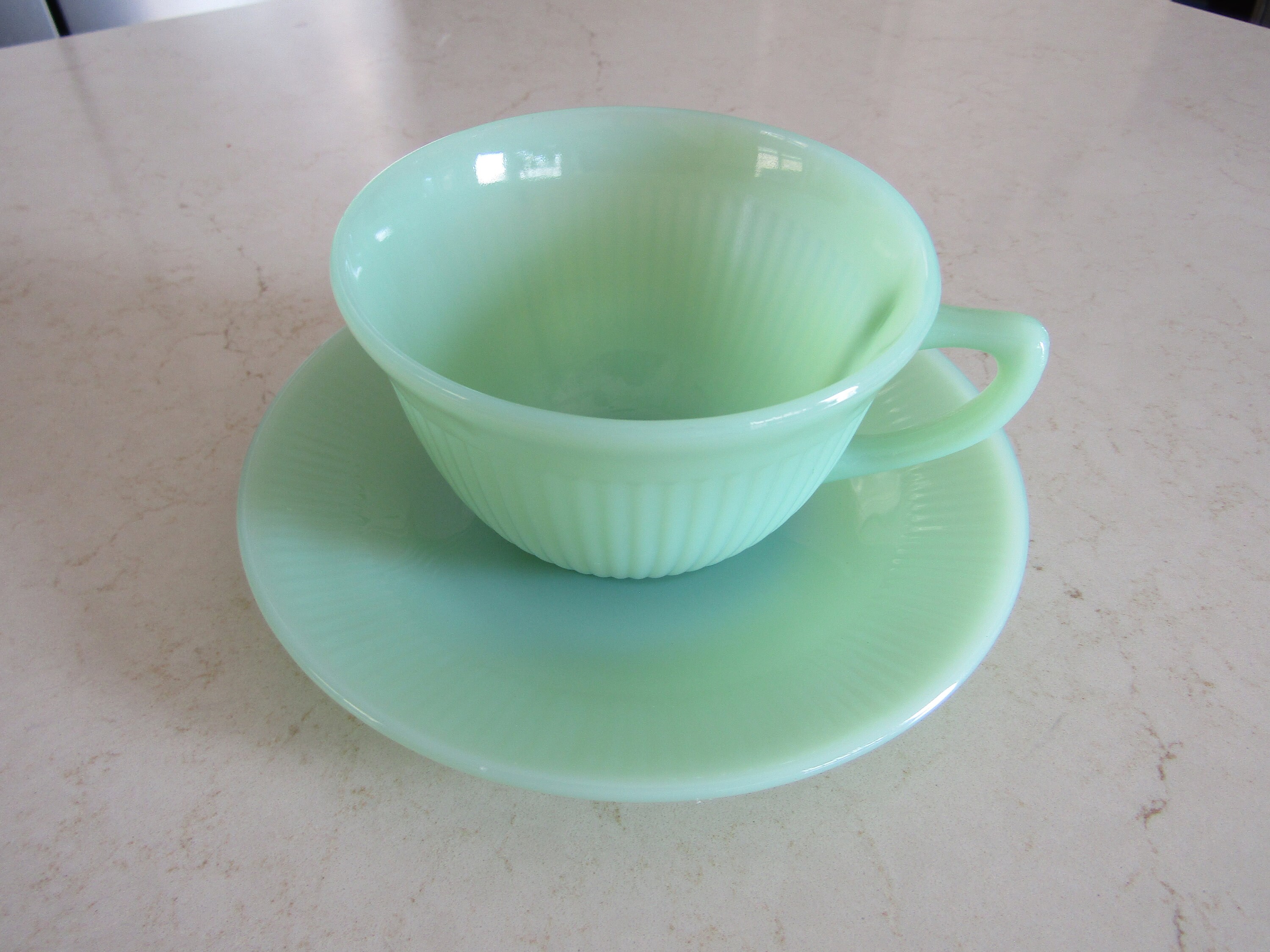 Vintage Jadeite Fire King Teacup and Saucer Etsy