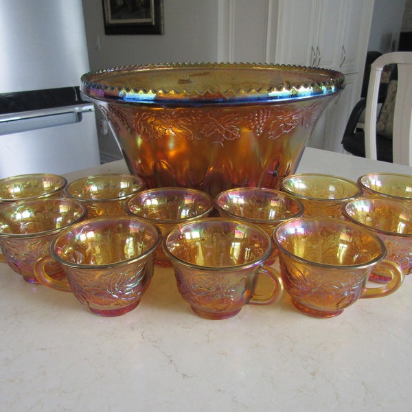 Carnival Glass Punch Bowl Set Etsy