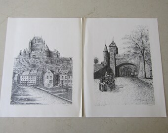 READ 2 Vintage Quebec City Lithographs Unframed