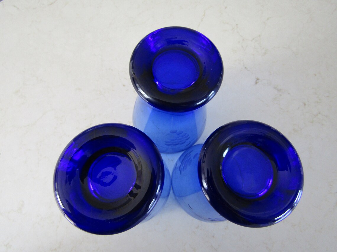 3 Etched Cobalt Glasses - Etsy