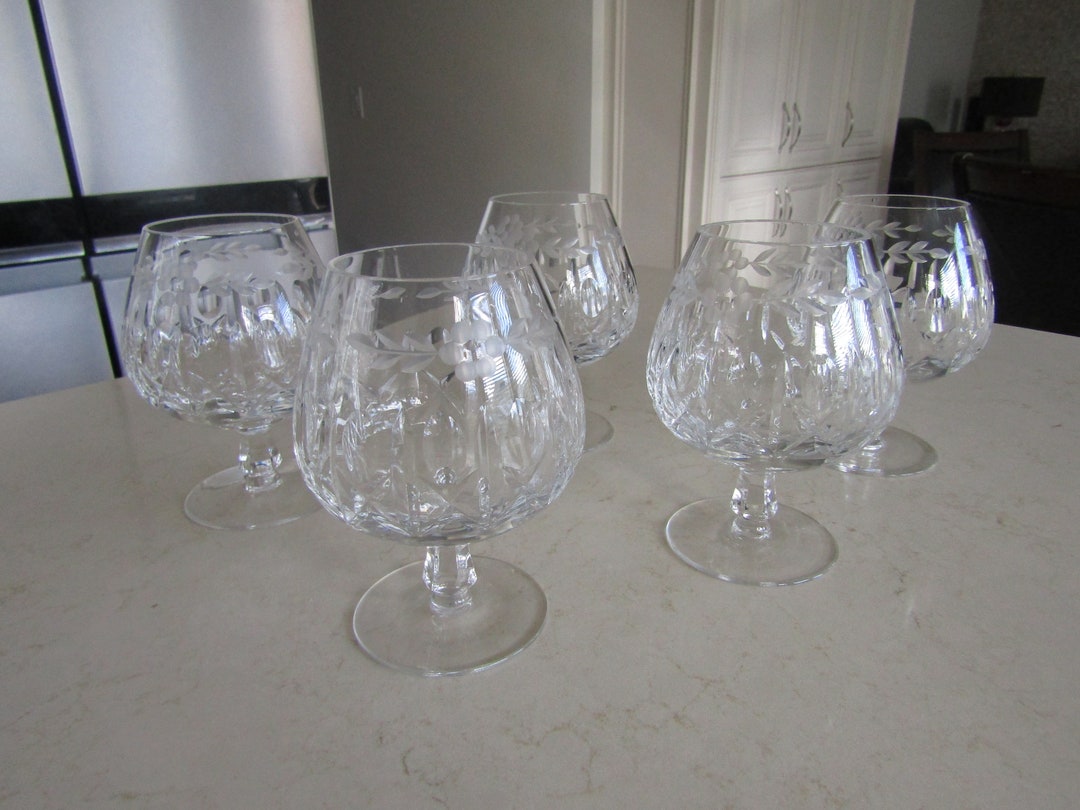 5 Etched Cross and Olive Crystal Brandy Cognac Glasses Etsy