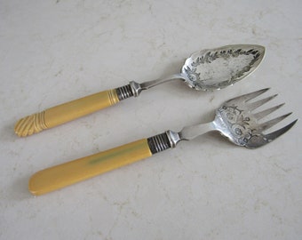 Serving Set Fork Spoon Bakelite Celluloid Handles