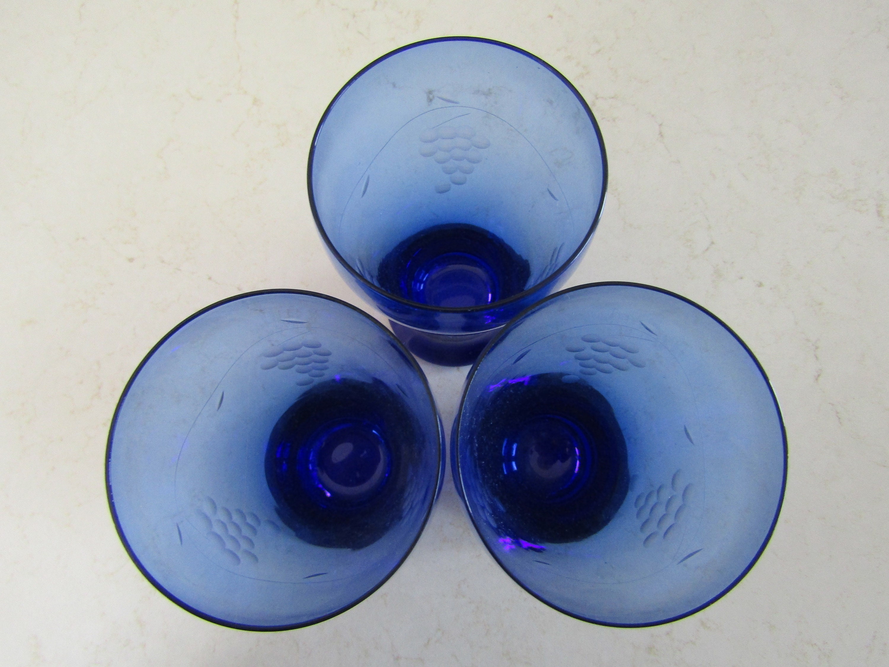 3 Etched Cobalt Glasses - Etsy