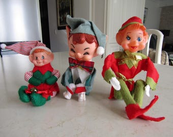 3 Vintage Christmas Elves Pixies