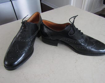 Size 8 Vintage Men's Black Leather Brogue Dress Shoes Evening